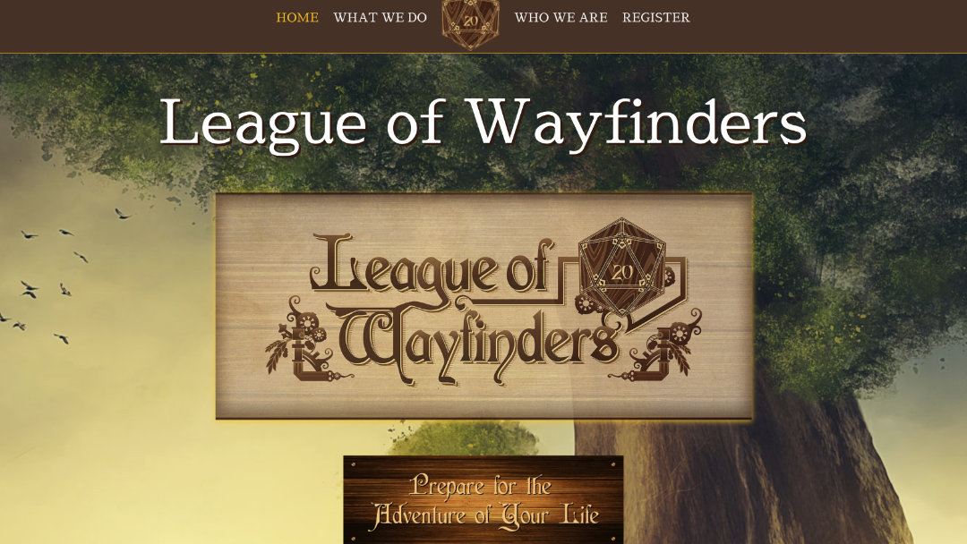 Home page for the League of Wayfinders website project